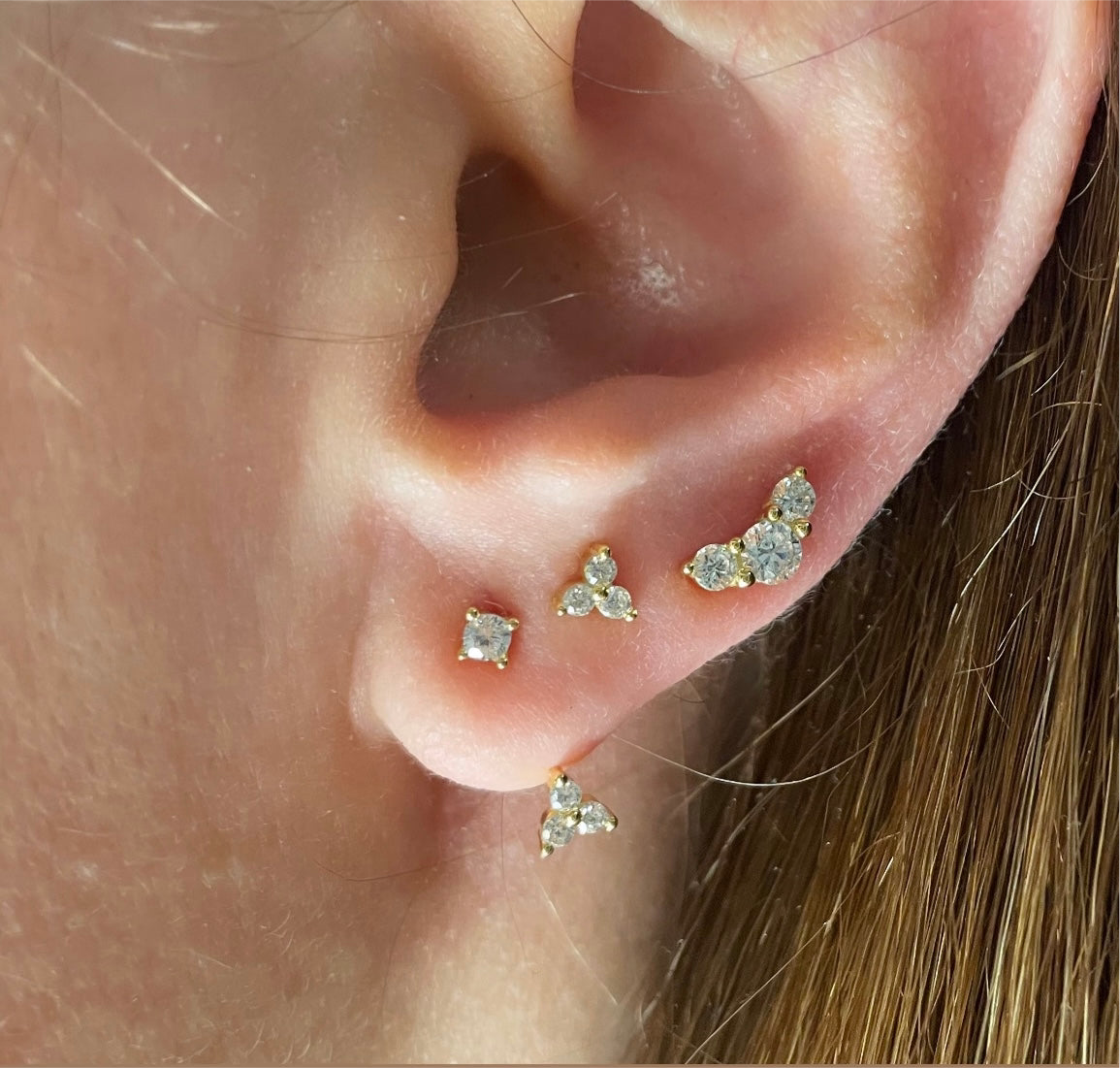 925 Silver Sterling Set of 3pcs Trinity Earrings