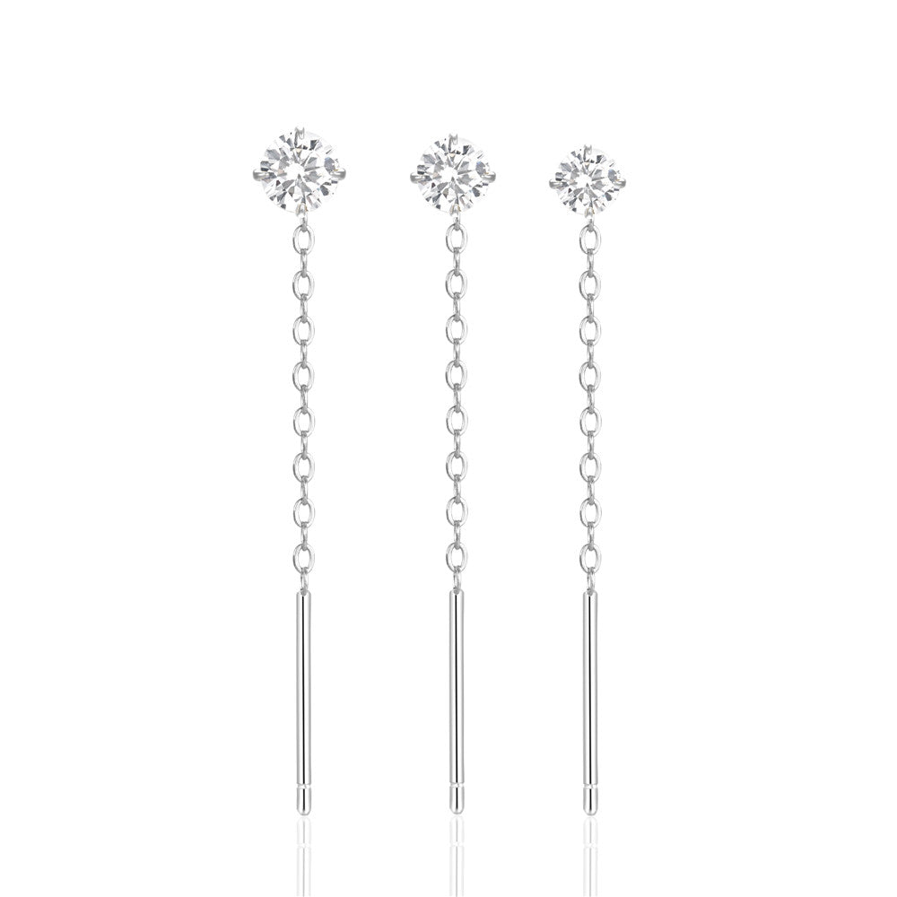 2/3/4mm Zircon Long Chain Tassel Earrings Set for Women 925 Sterling Silver 3PCS piercing Jewelry