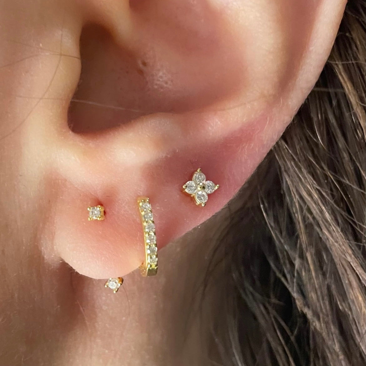 925 Silver Sterling Set of 3Pcs Flower Shaped Earrings