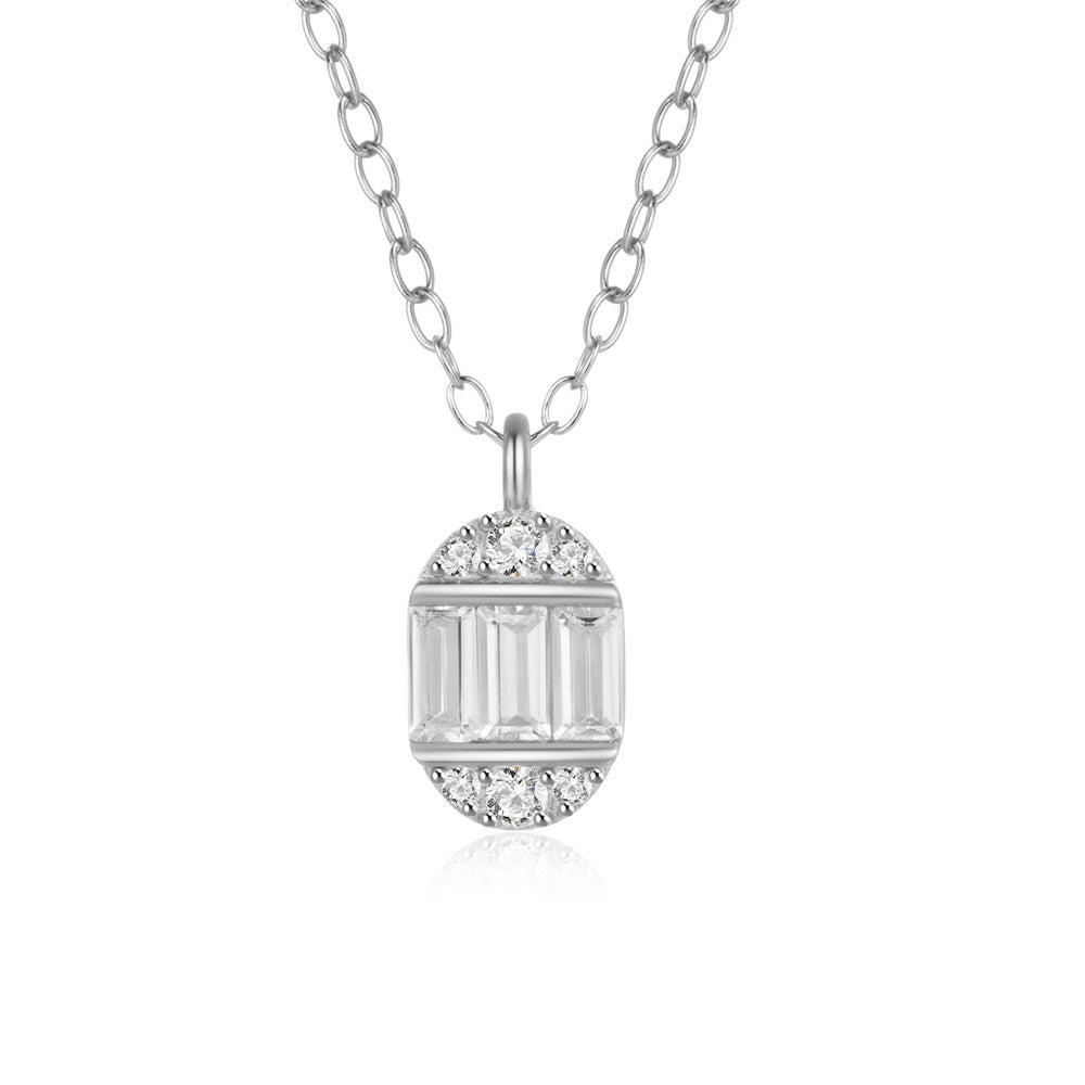 925 Sterling Silver Ellipse Crystal Pendant Necklace
