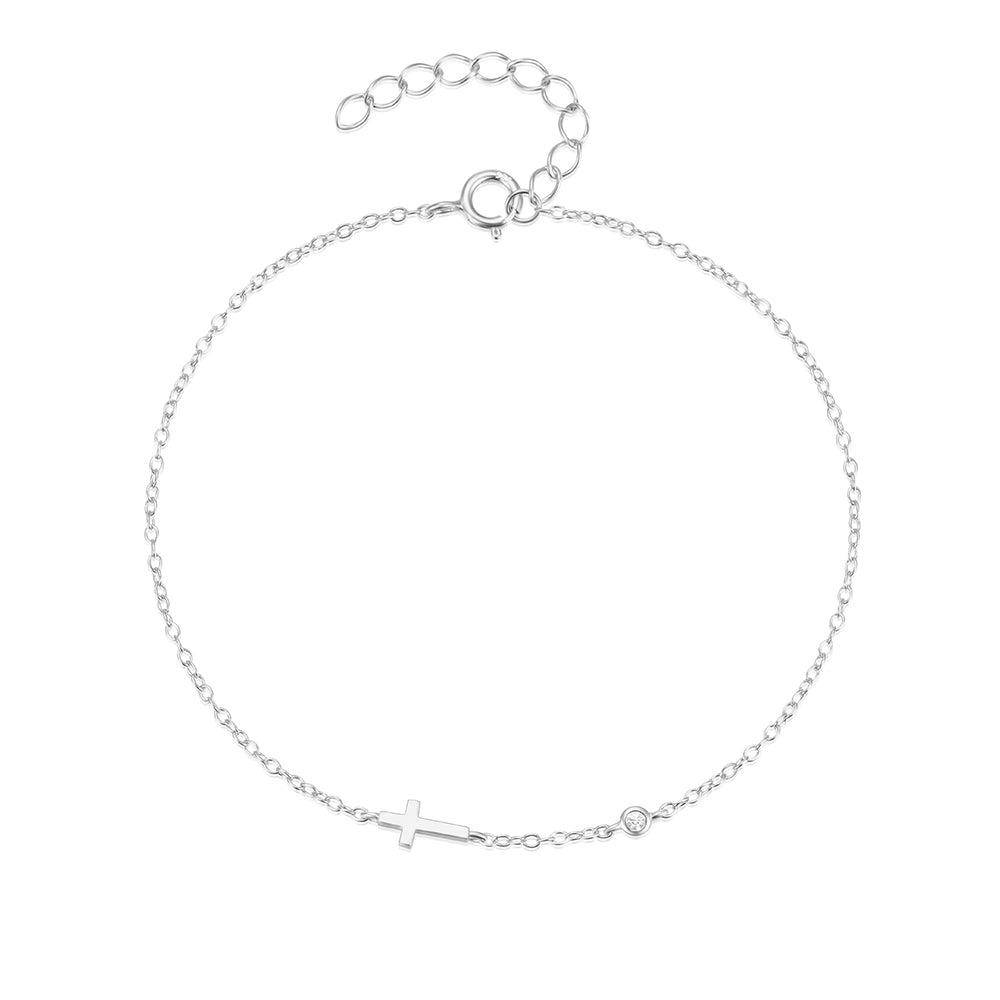 925 Sterling Silver Punk Circle/Cross Bracelet 20cm