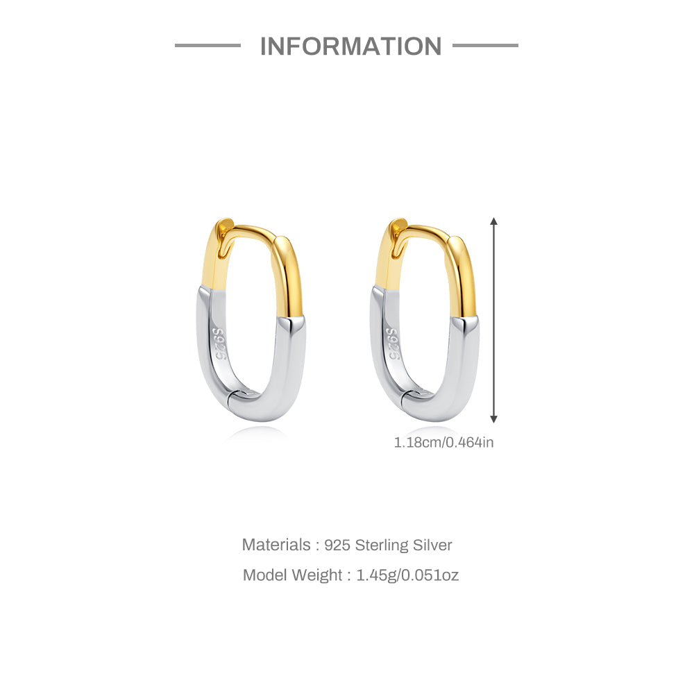 925 Sterling Silver Smooth Gold With Silver Double Color Circle Earrings (pair)