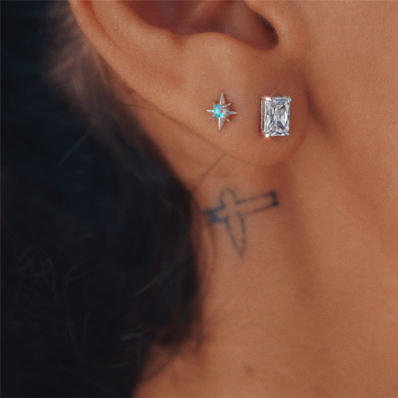 925 Silver Sterling Small Star Colorful Opal Stud Earrings (Pair)