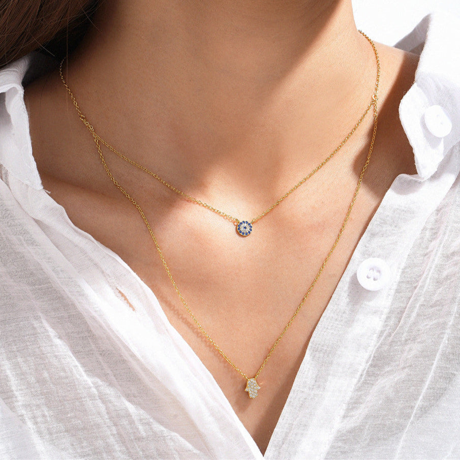 925 Sterling Silver Double Layer demon eye Pendant Necklaces