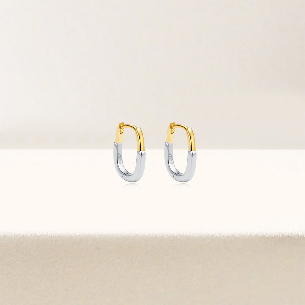 925 Sterling Silver Smooth Gold With Silver Double Color Circle Earrings (pair)