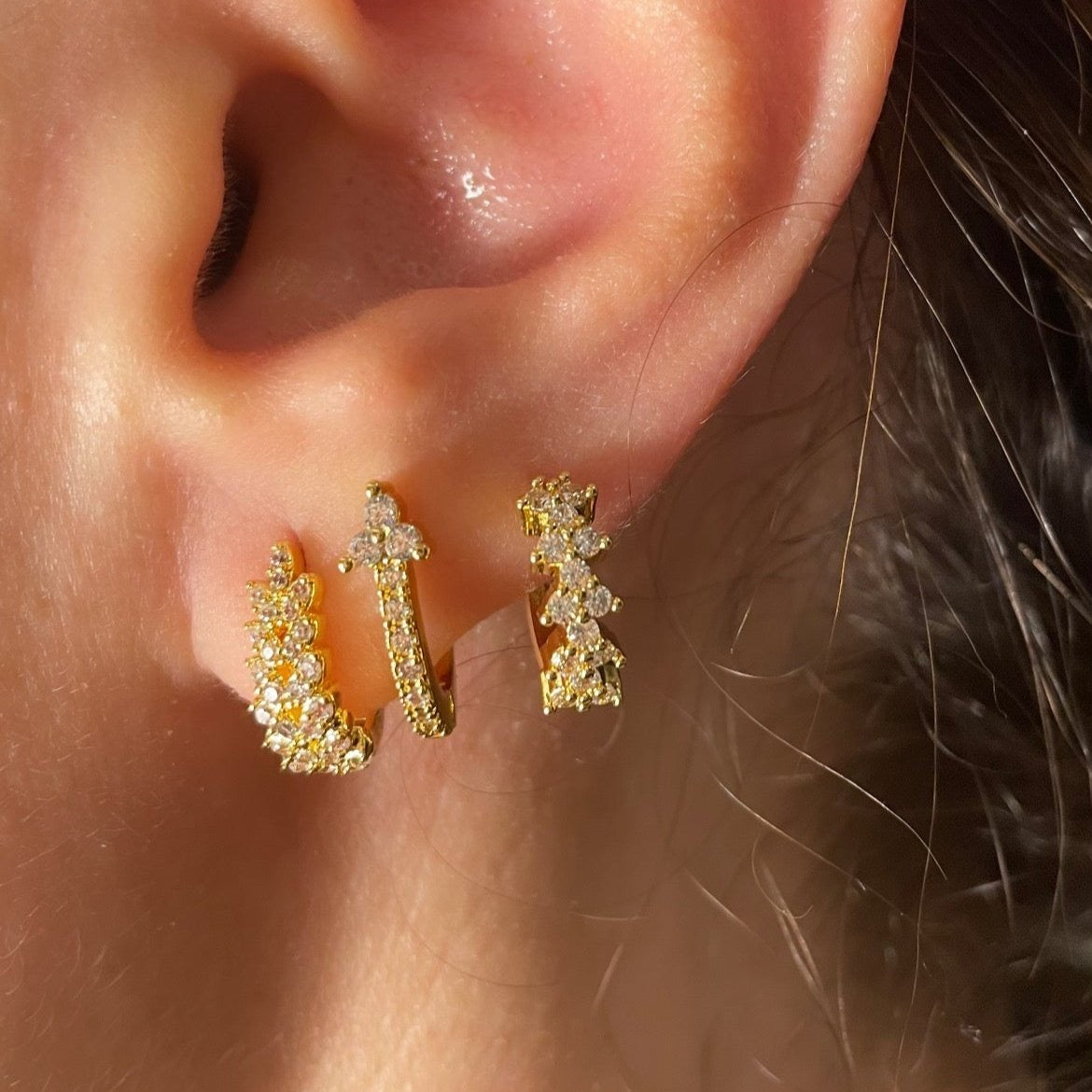 Set Of 3Pcs Acacia Earrings Copper Hypoallergenic 24K Gold Plated