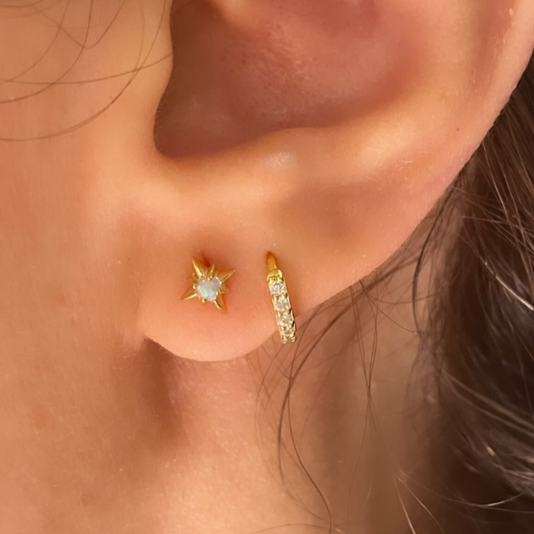 925 Silver Sterling Small Star Colorful Opal Stud Earrings (Pair)