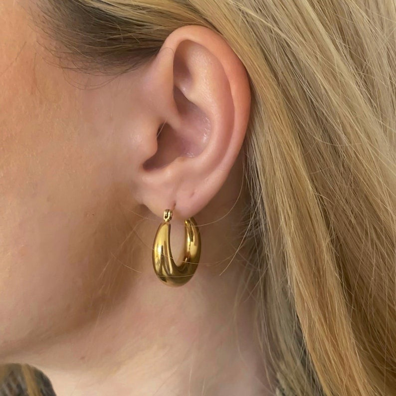 Stainless Steel Smooth Ear Buckle Round Thick Hoops Earrings for Women Piercing Earings