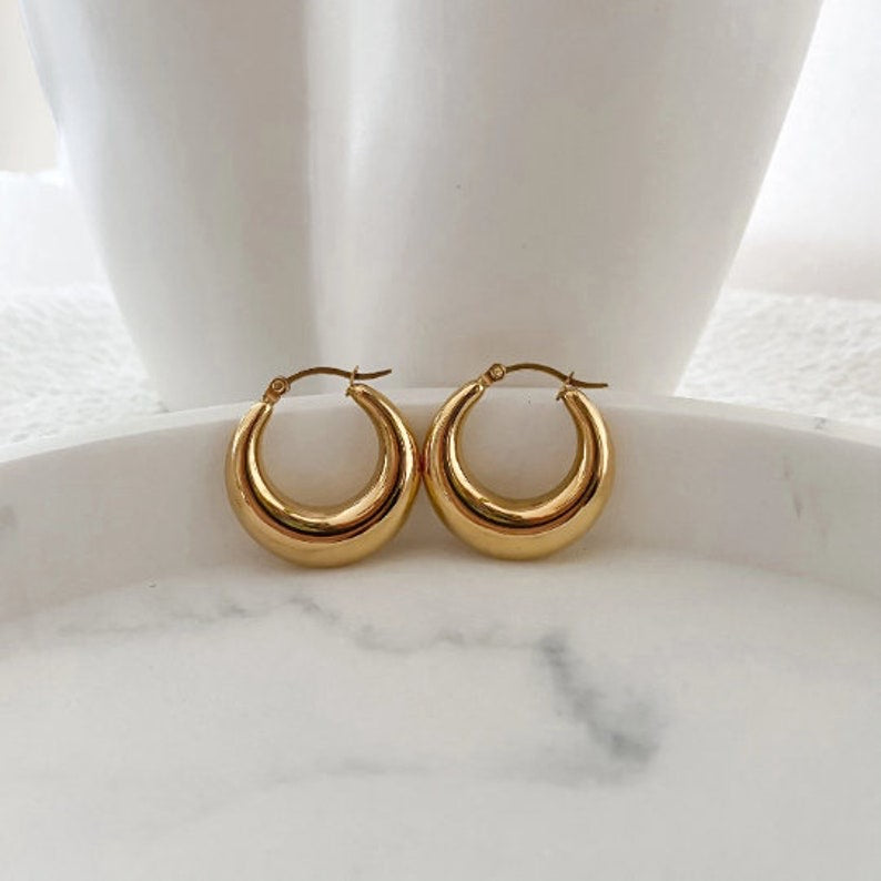 Stainless Steel Smooth Ear Buckle Round Thick Hoops Earrings for Women Piercing Earings