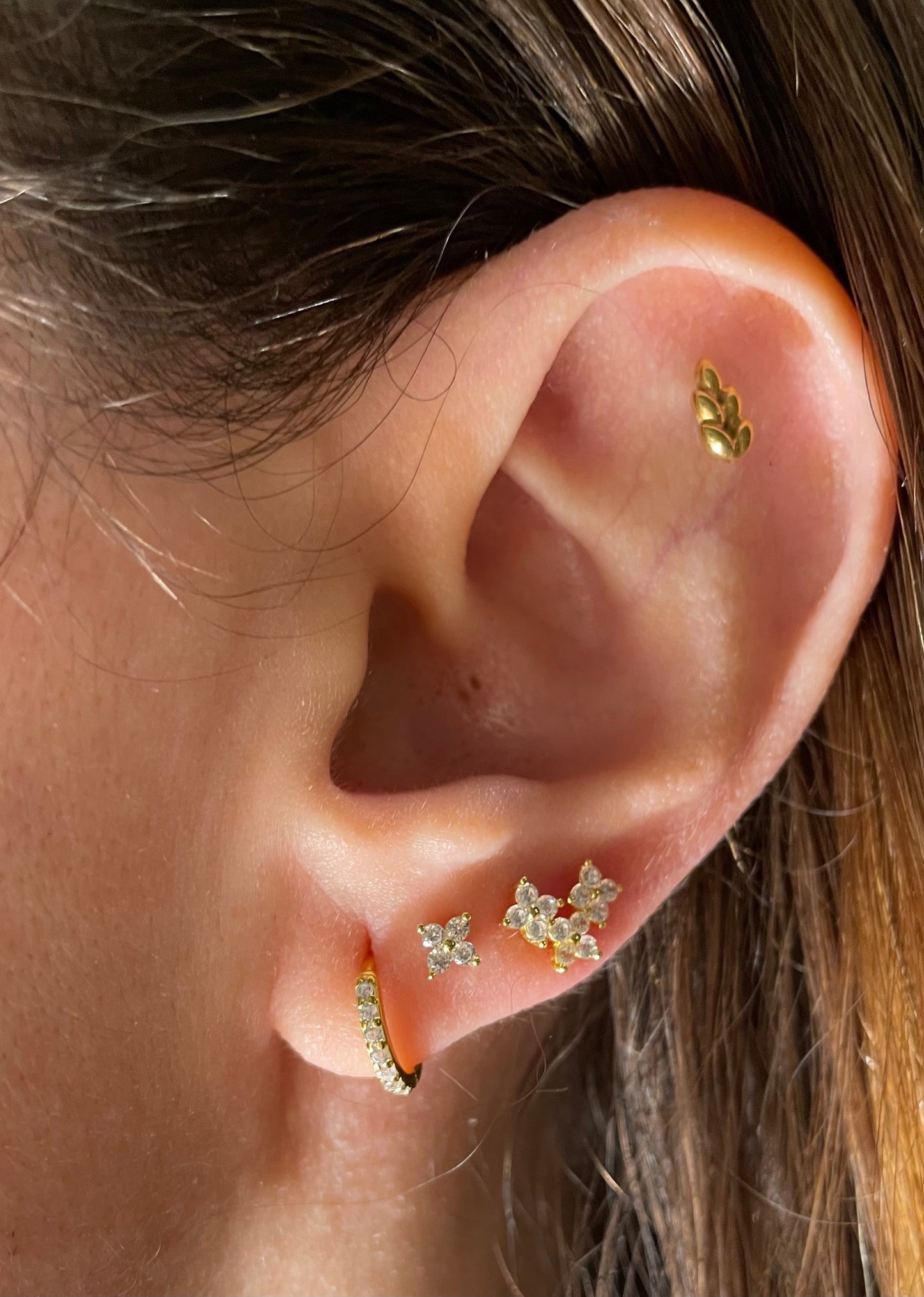 925 Sterling Silver unusual petal stud earrings Circle for women 3Pcs