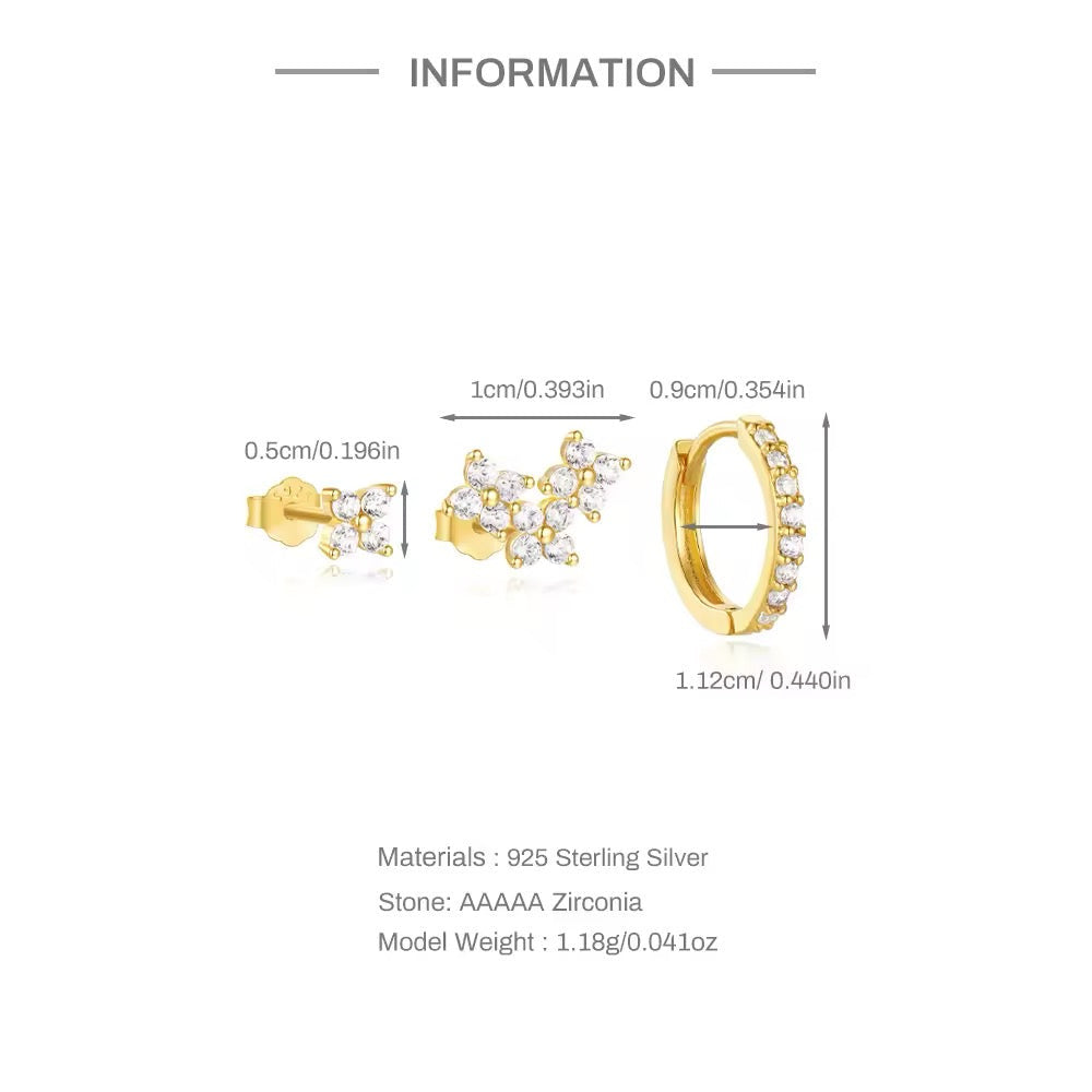 925 Sterling Silver unusual petal stud earrings Circle for women 3Pcs