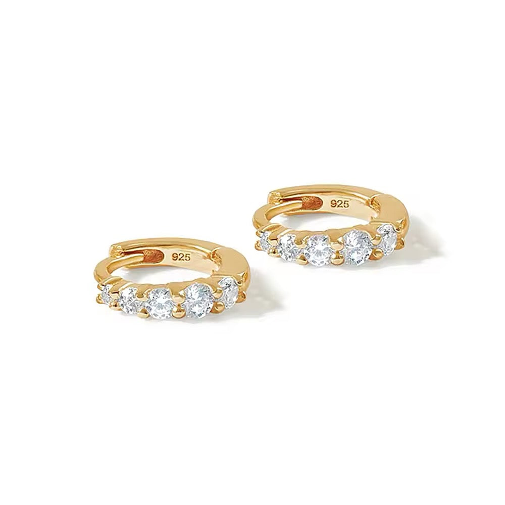 925 Sterling Silver CZ Zircon Huggie Earrings (Pair)