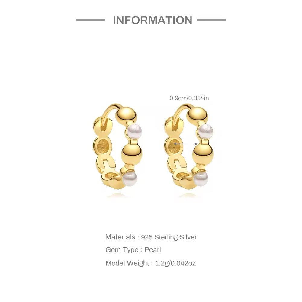 925 Silver Sterling Elegant Pearl Hoop Earrings (Pair)