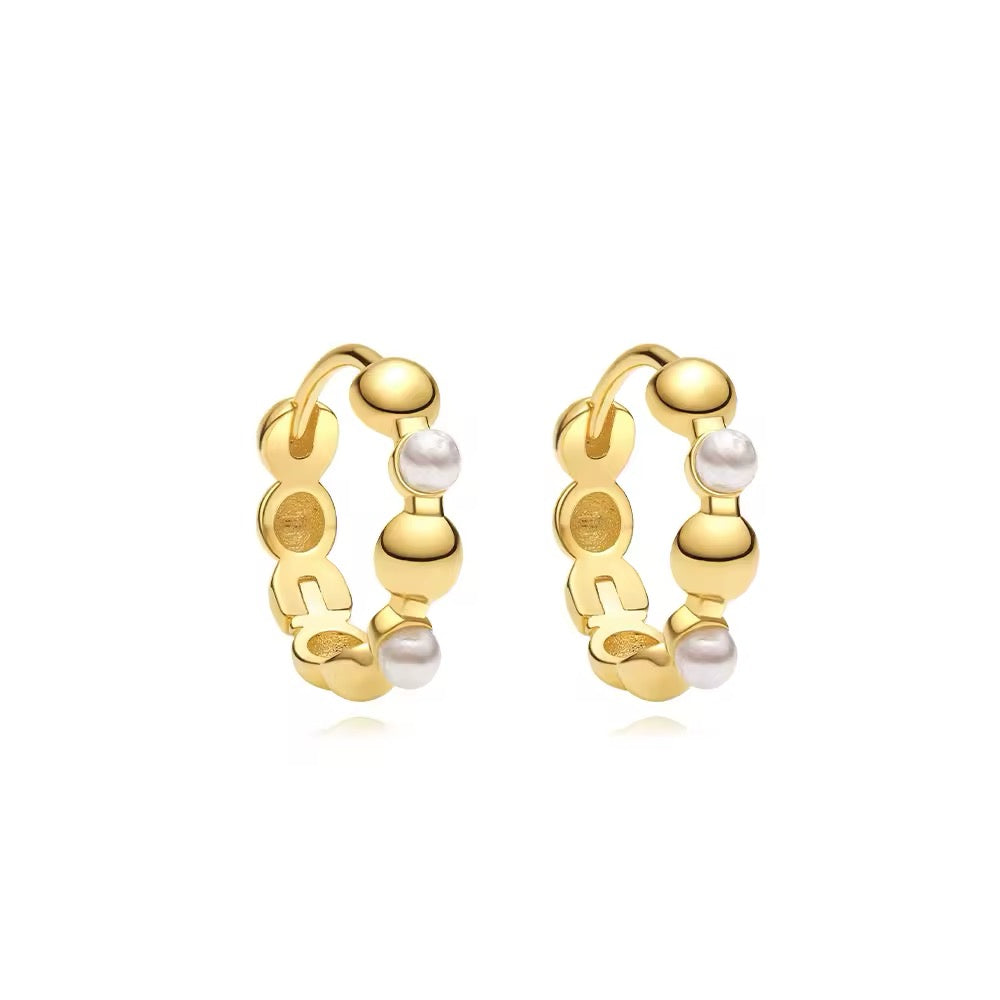 925 Silver Sterling Elegant Pearl Hoop Earrings (Pair)