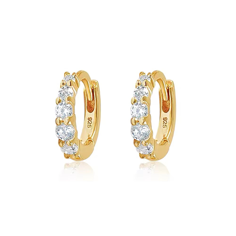 925 Sterling Silver CZ Zircon Huggie Earrings (Pair)