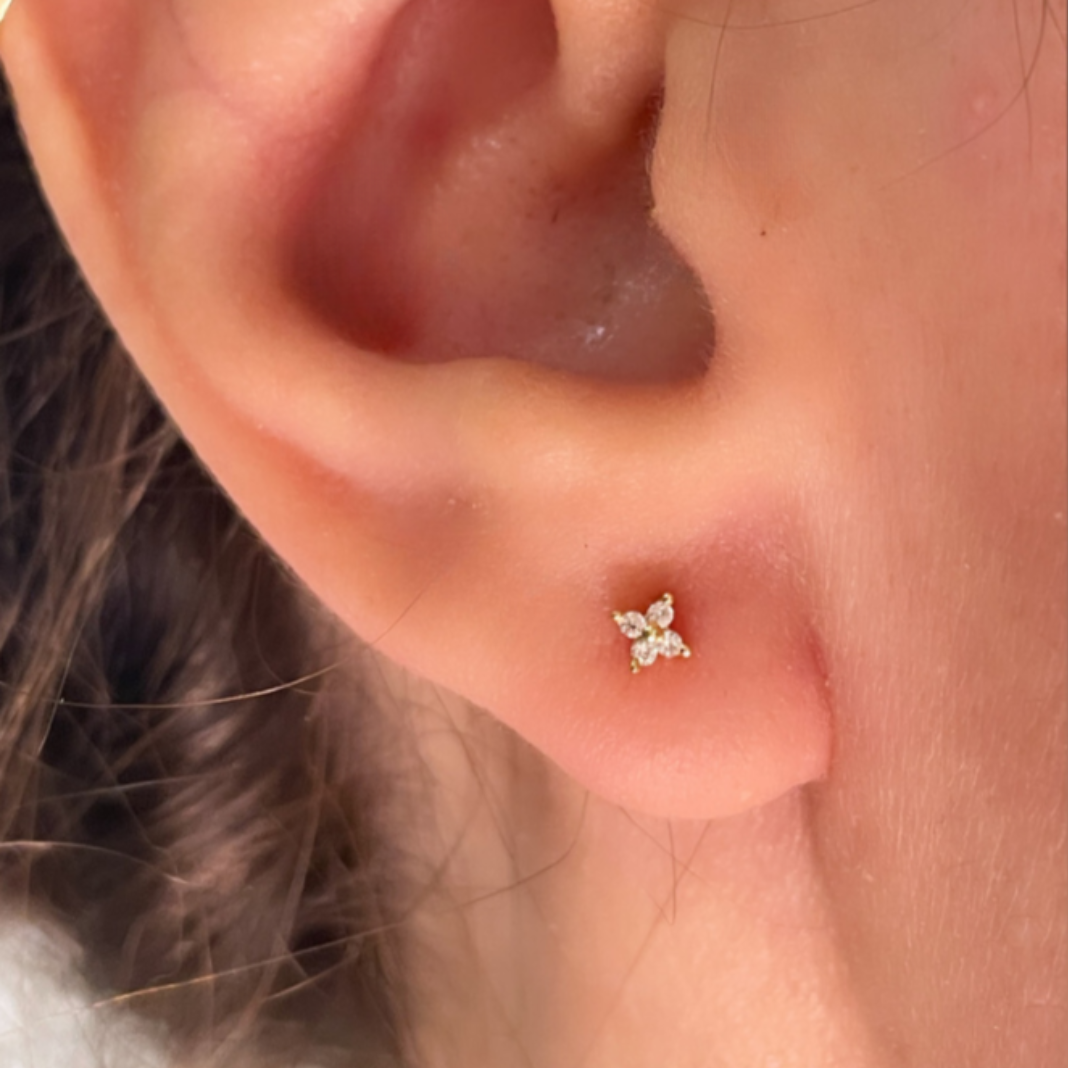 925 Sterling Silver Crystal Flower Piercing Stud Earrings (Pair)
