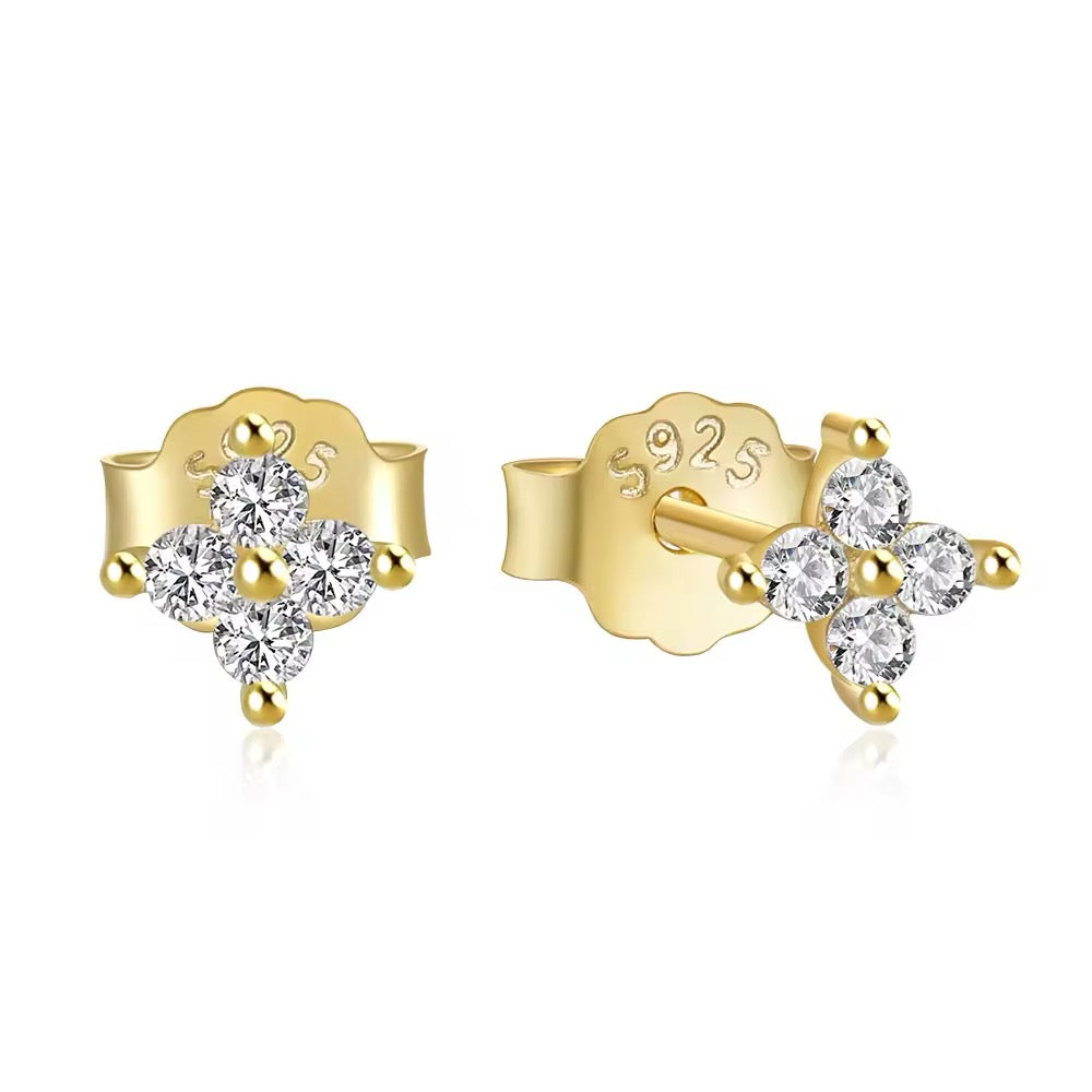 925 Sterling Silver Crystal Flower Piercing Stud Earrings (Pair)