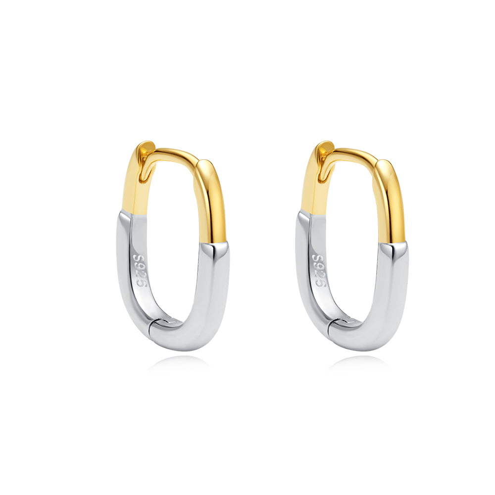 925 Sterling Silver Smooth Gold With Silver Double Color Circle Earrings (pair)