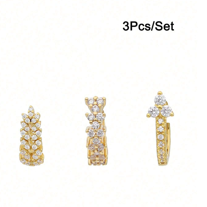 Set Of 3Pcs Acacia Earrings Copper Hypoallergenic 24K Gold Plated