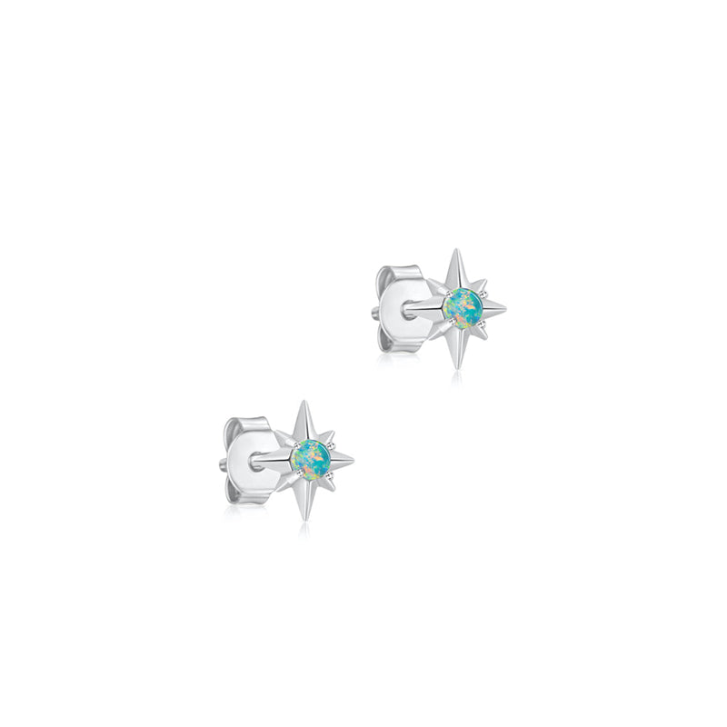 925 Silver Sterling Small Star Colorful Opal Stud Earrings (Pair)