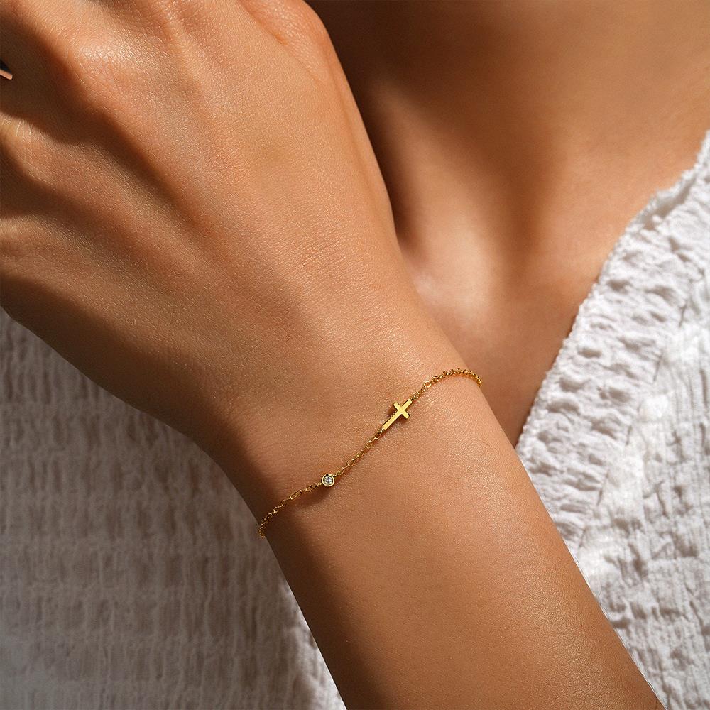 925 Sterling Silver Punk Circle/Cross Bracelet 20cm