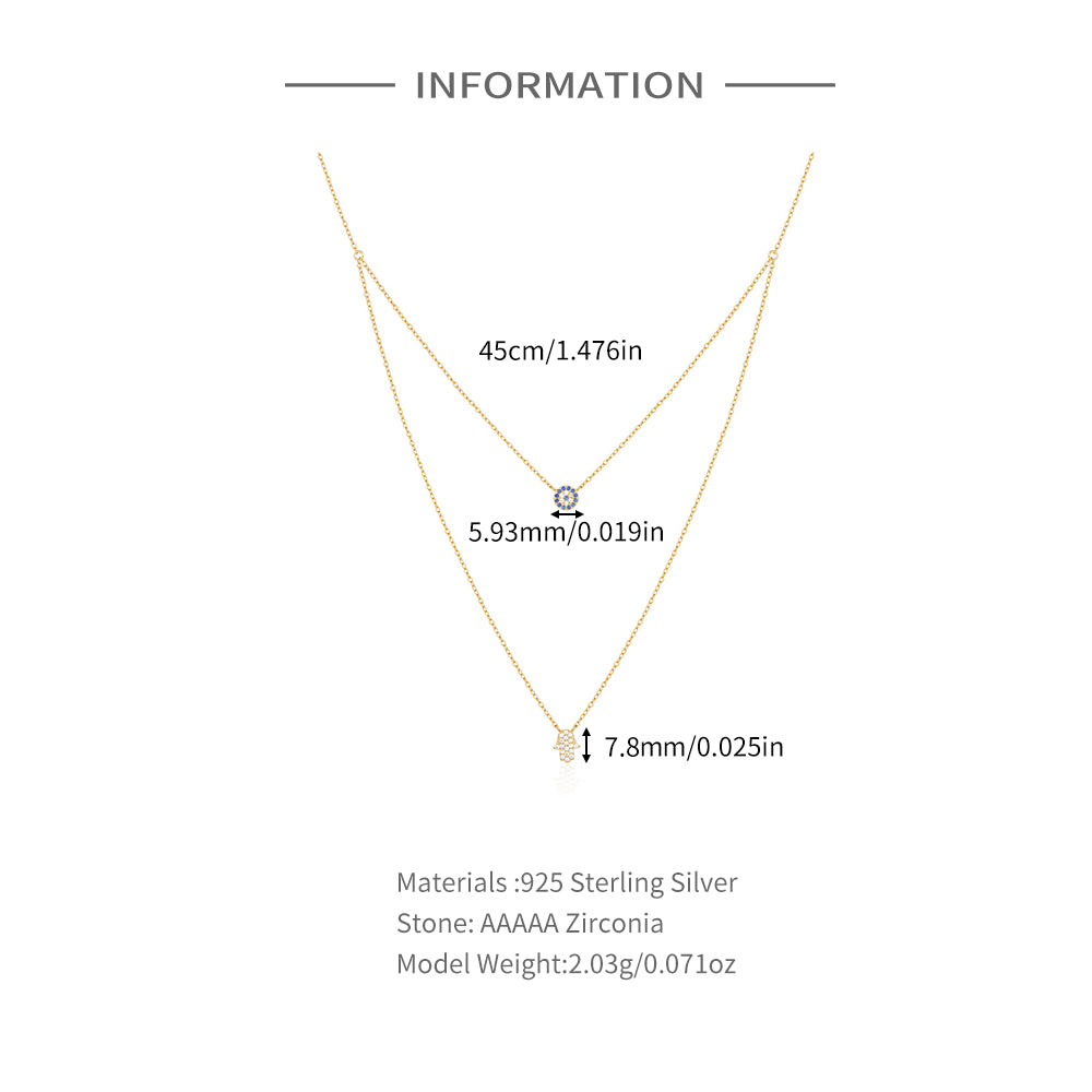 925 Sterling Silver Double Layer demon eye Pendant Necklaces