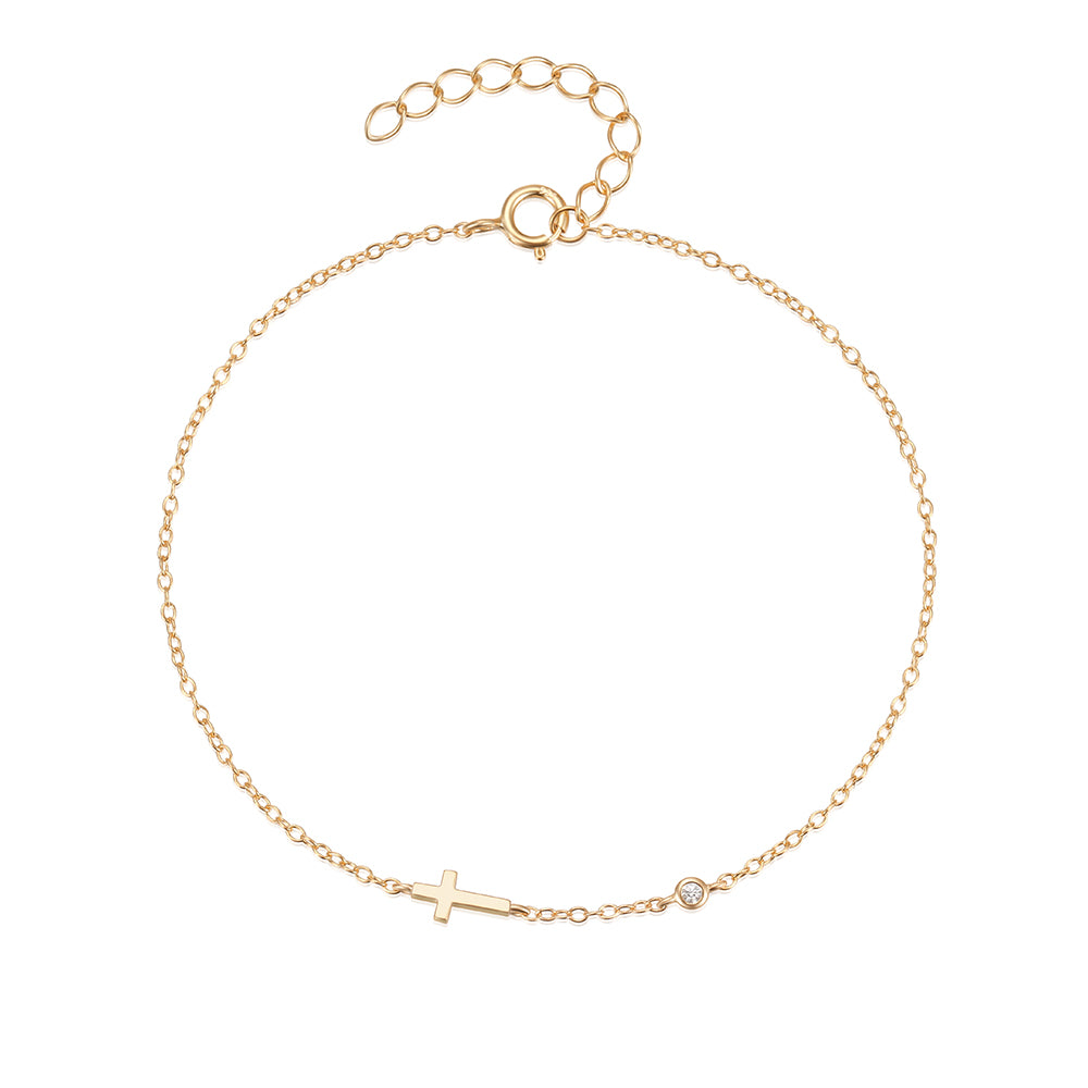 925 Sterling Silver Punk Circle/Cross Bracelet 20cm