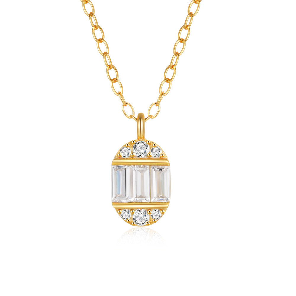 925 Sterling Silver Ellipse Crystal Pendant Necklace