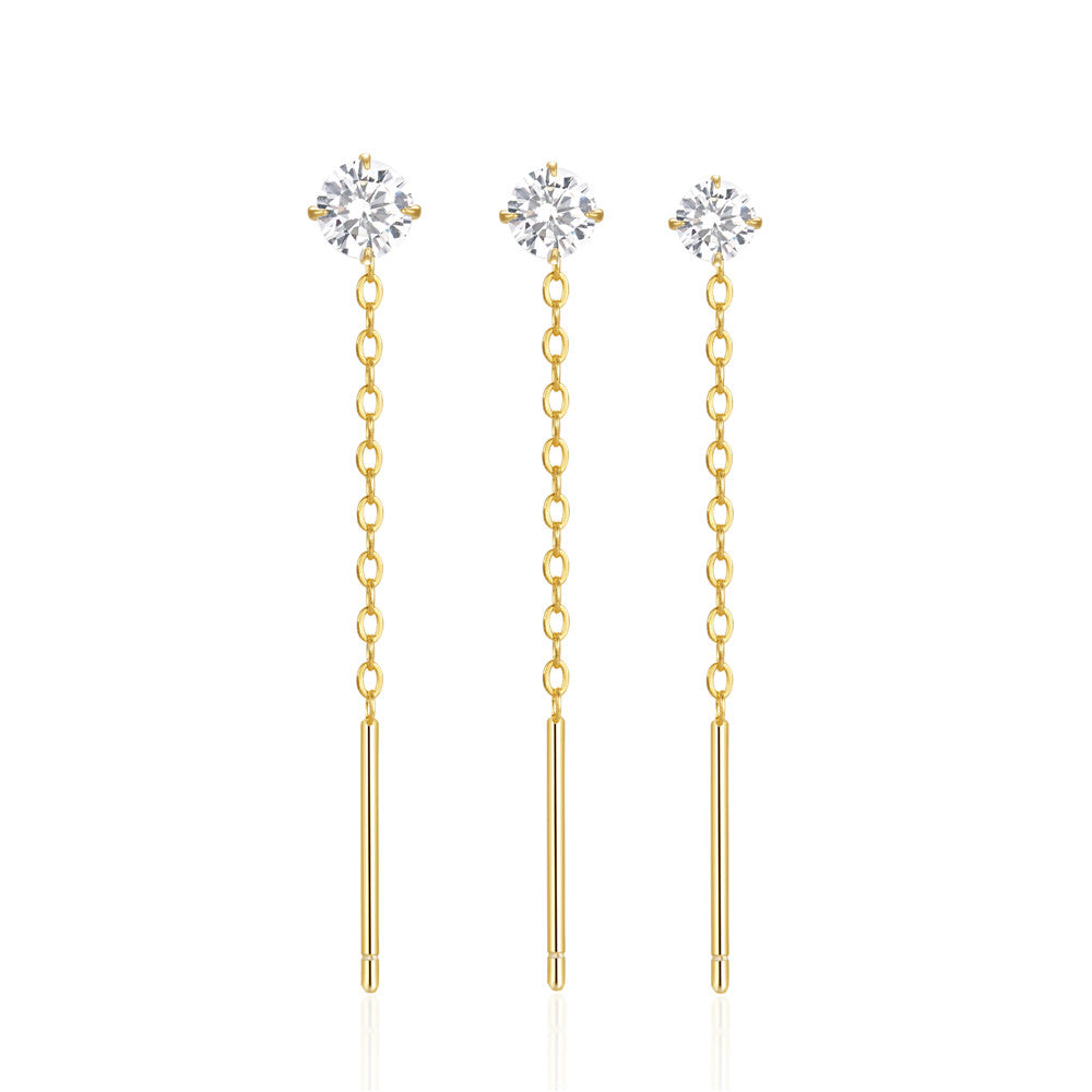 2/3/4mm Zircon Long Chain Tassel Earrings Set for Women 925 Sterling Silver 3PCS piercing Jewelry