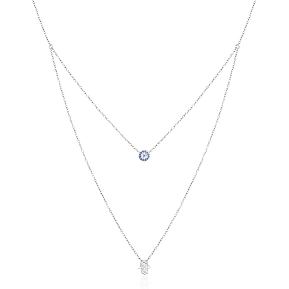 925 Sterling Silver Double Layer demon eye Pendant Necklaces