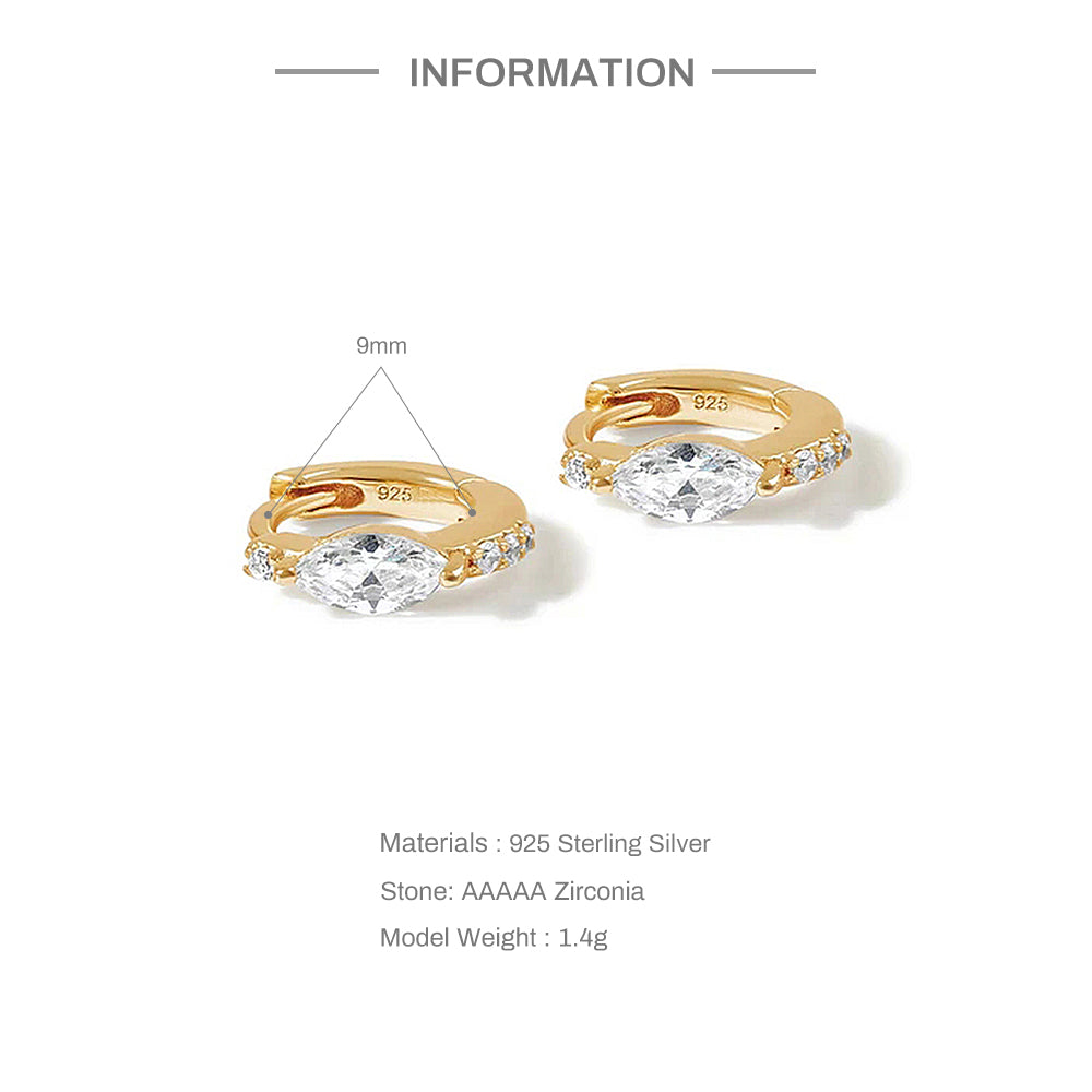 925 Sterling Silver marquise Geometric Cubic Zirconia Earrings For Women Bride 18k Gold Plating Cartilage Ear Buckle (pair)