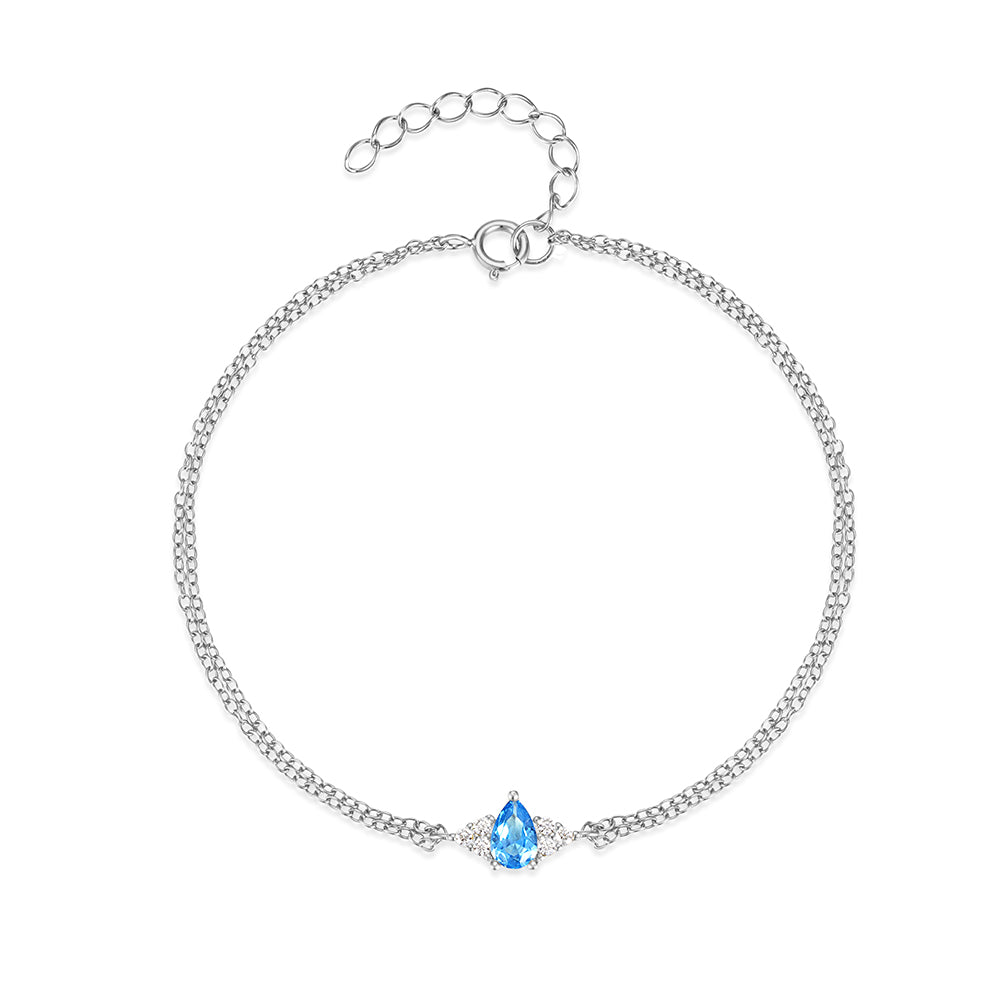 925 Sterling Silver Blue Crystal Bracelet 17cm