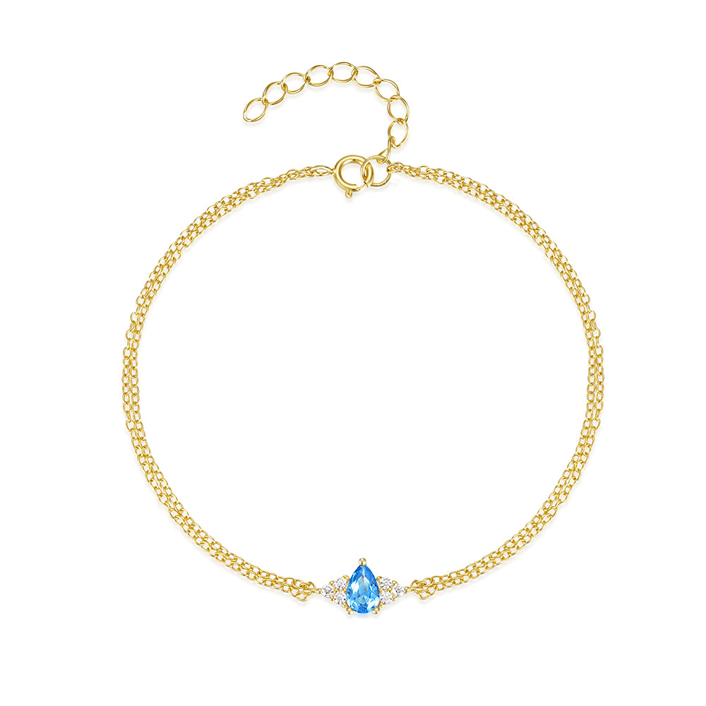 925 Sterling Silver Blue Crystal Bracelet 17cm