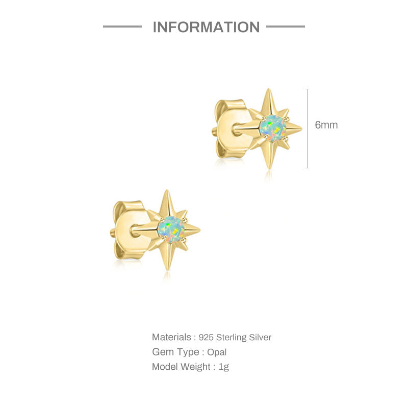 925 Silver Sterling Small Star Colorful Opal Stud Earrings (Pair)