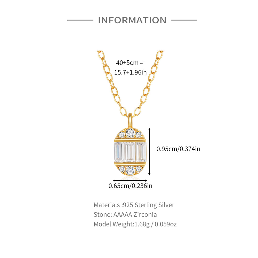 925 Sterling Silver Ellipse Crystal Pendant Necklace