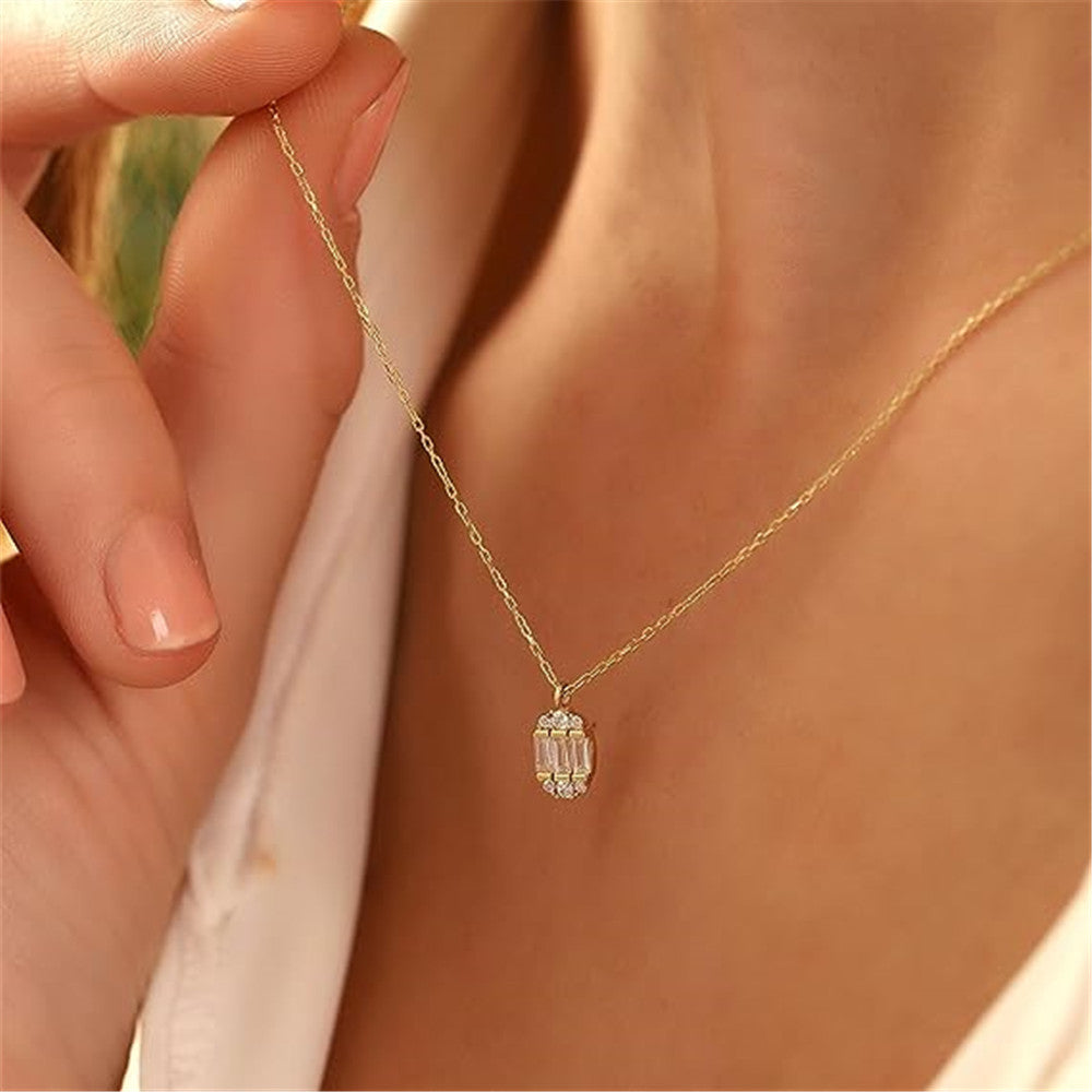 925 Sterling Silver Ellipse Crystal Pendant Necklace