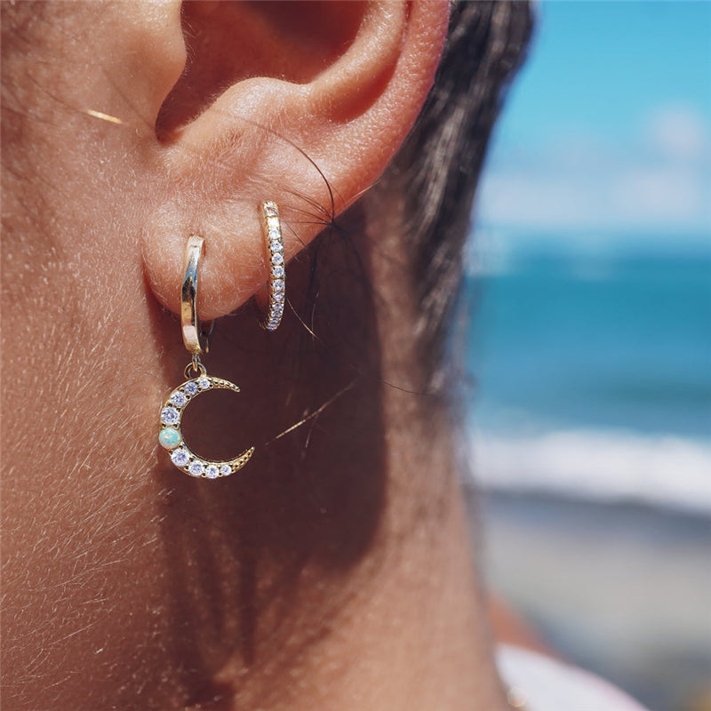 925 Sterling Silver one piece Star one piece Moon Hoop
