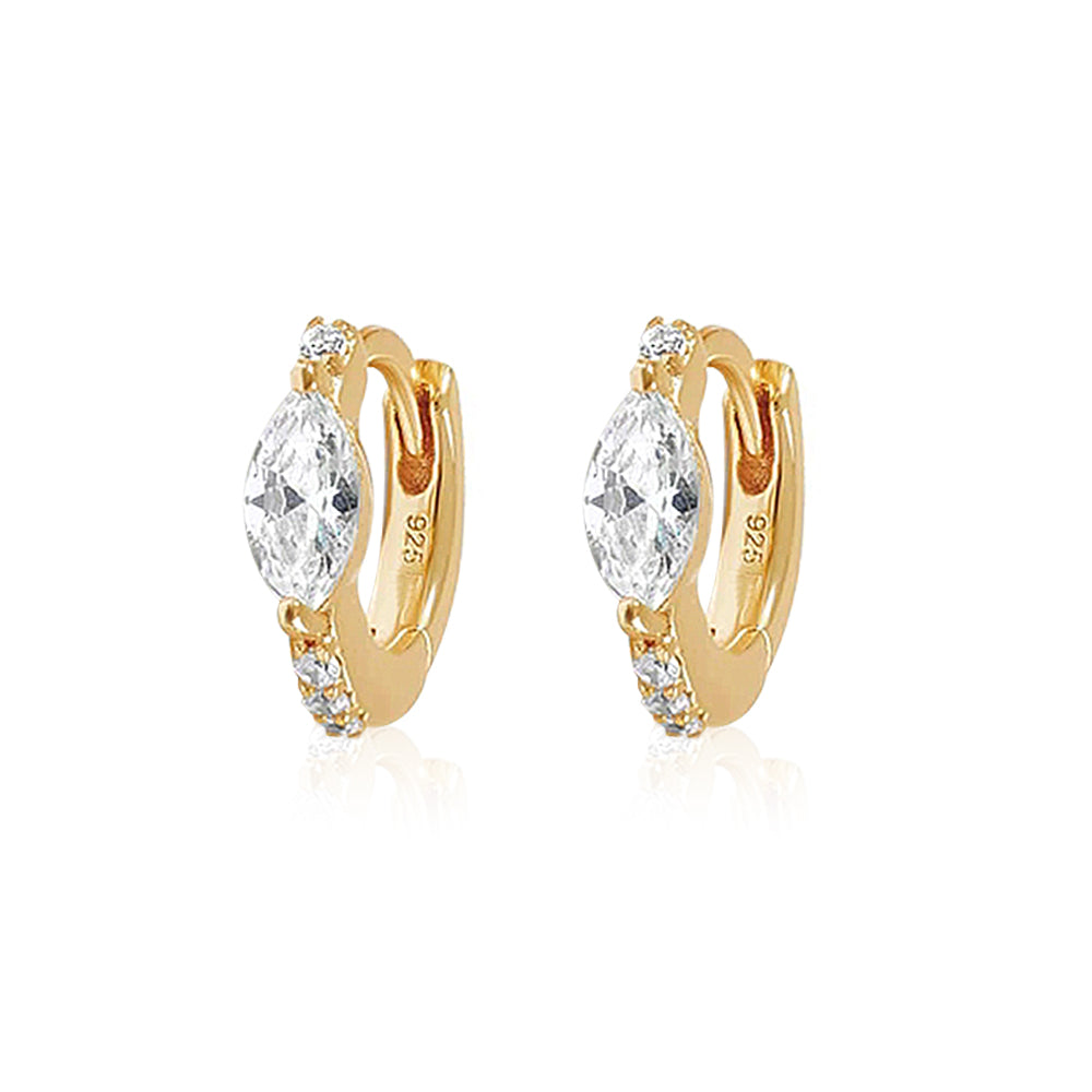 925 Sterling Silver marquise Geometric Cubic Zirconia Earrings For Women Bride 18k Gold Plating Cartilage Ear Buckle (pair)