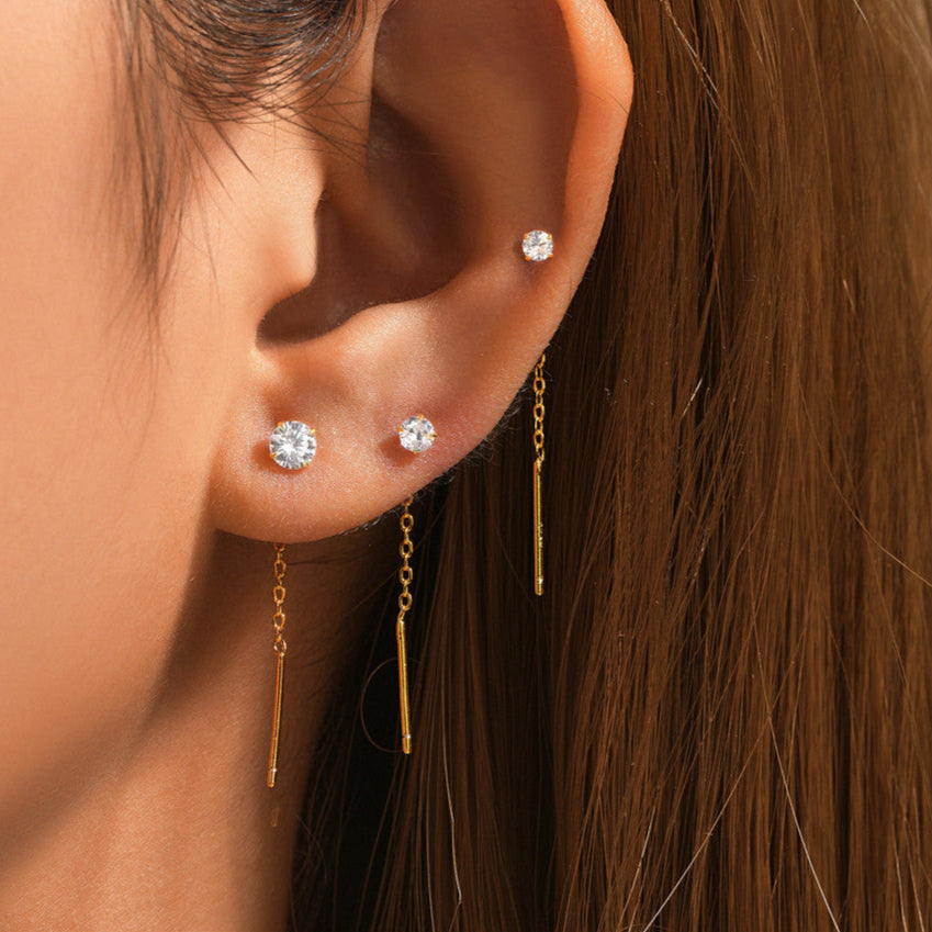 2/3/4mm Zircon Long Chain Tassel Earrings Set for Women 925 Sterling Silver 3PCS piercing Jewelry