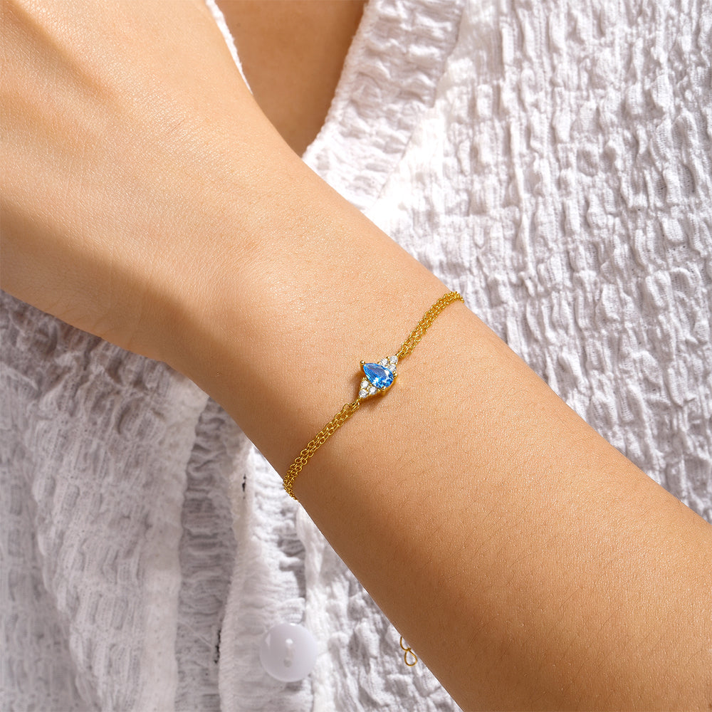 925 Sterling Silver Blue Crystal Bracelet 17cm