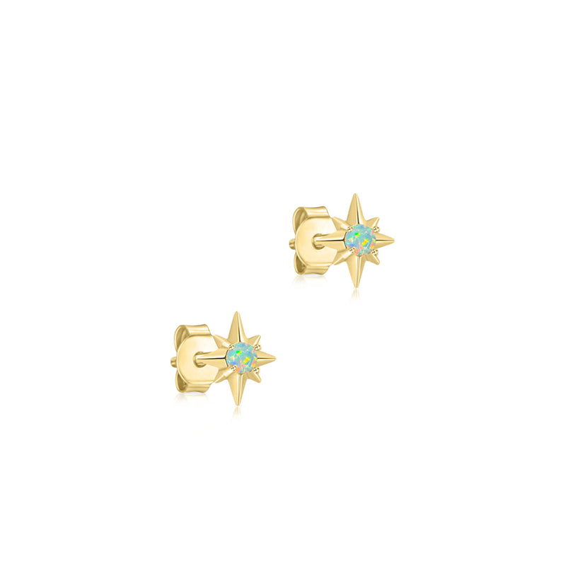 925 Silver Sterling Small Star Colorful Opal Stud Earrings (Pair)