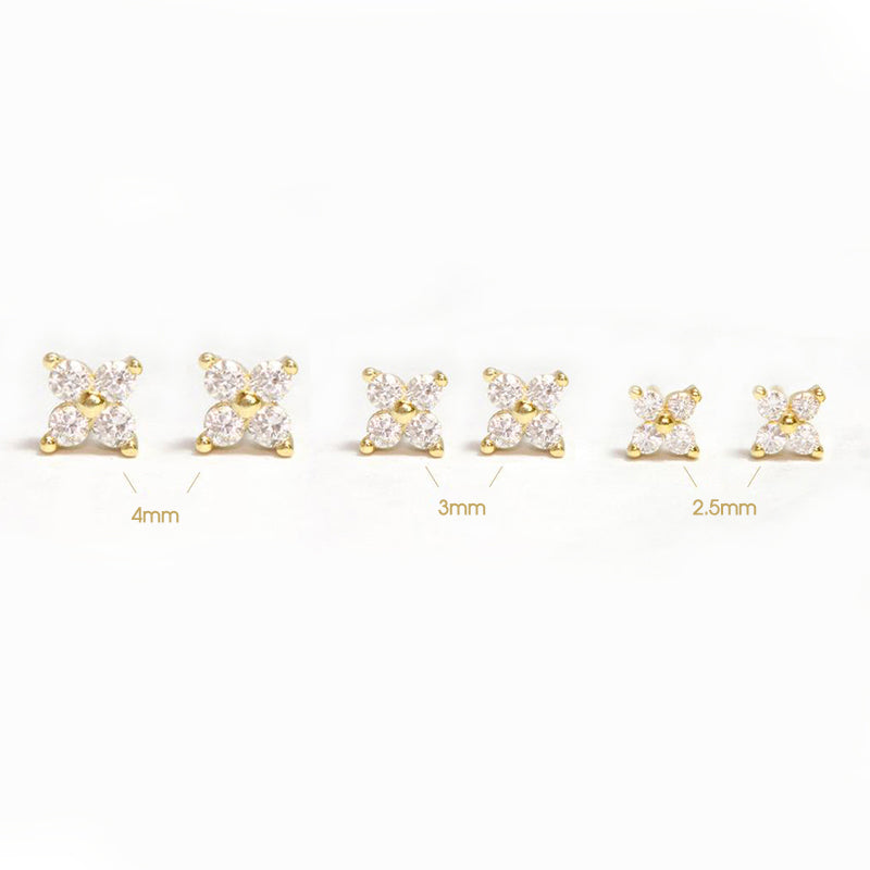 925 Sterling Silver Crystal Flower Piercing Stud Earrings (Pair)