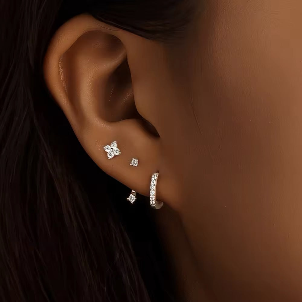 925 Silver Sterling Set of 3Pcs Flower Shaped Earrings